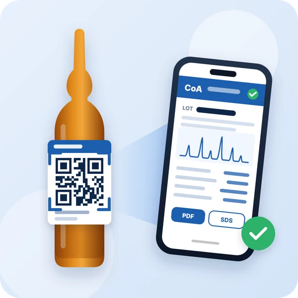 Scan the QR code on the ampul to view the lot CoA